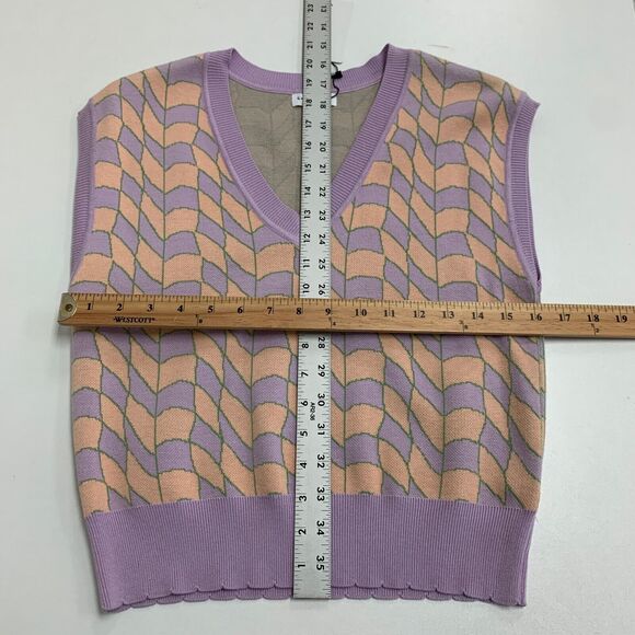 Current Air Sweater Women L Large Lilac Creamsicle Funky Ribbed Knit V Neck Vest - Picture 7 of 13